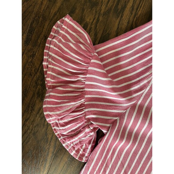 BeachLunchLounge Salmon/Pink Striped Button Down Collared Flared Sleeve Shirt XS - Picture 4 of 12